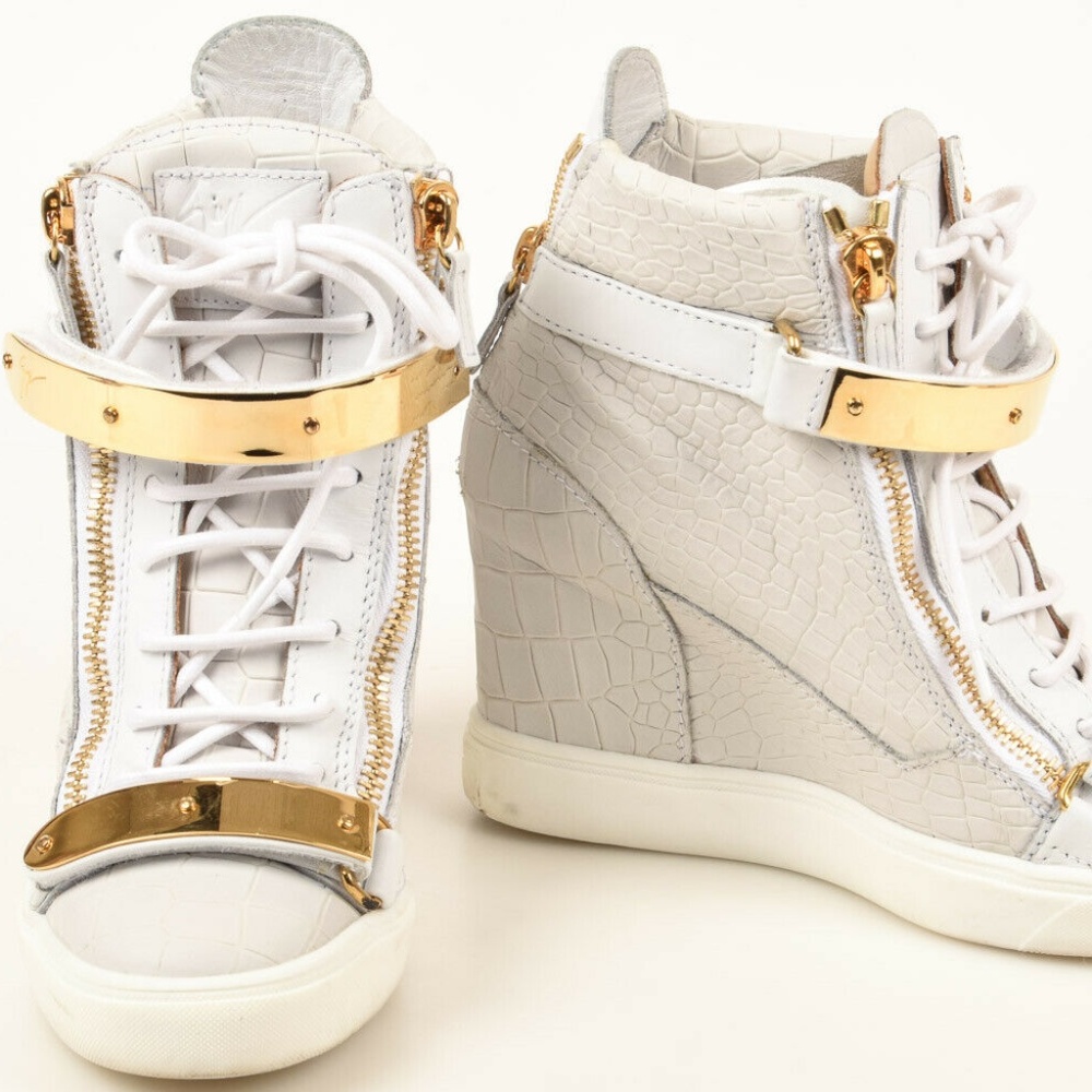 White High-top Alligator Printed Leather Sneakers